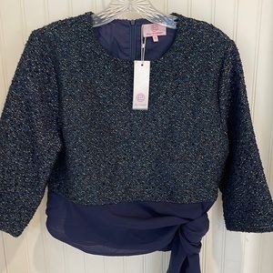 Olly + Elizabeth tweed woven top with side tie. New with tags. Size xl